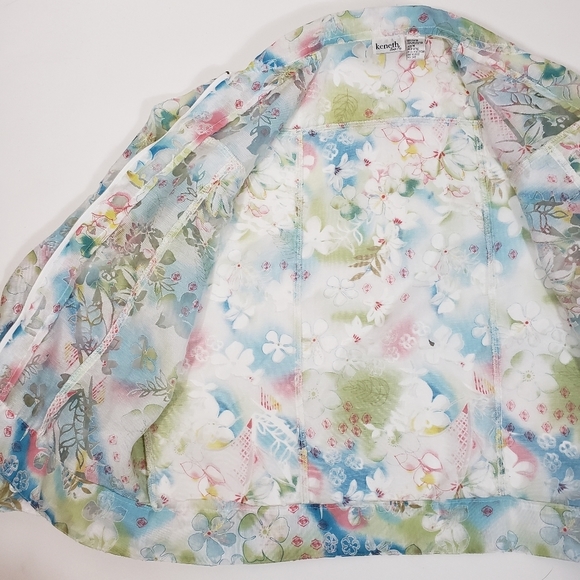 Pastel Floral Print Sheer Shacket Sz M Fairy Y2K Full Zip Cover Up Shirt Jacket - Picture 6 of 10